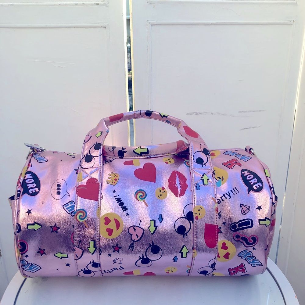 Bari Lynn Large Metallic Pink Girls Travel/Duffel Bag